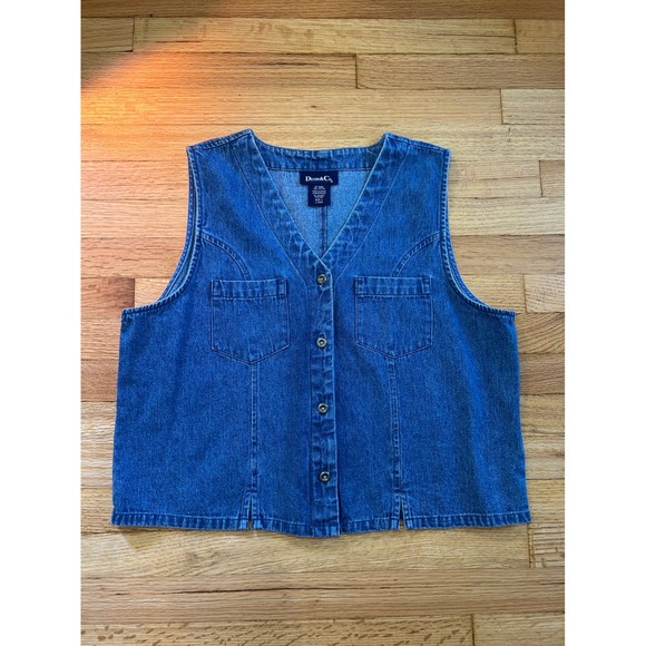 Denim & Co. Jackets & Blazers - Denim & Co Blue Cotton Button Front V-Neck Denim Vest Pockets Size L